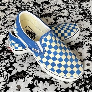 Vans Nebulas Blue Checkerboard Classic Slip Ons